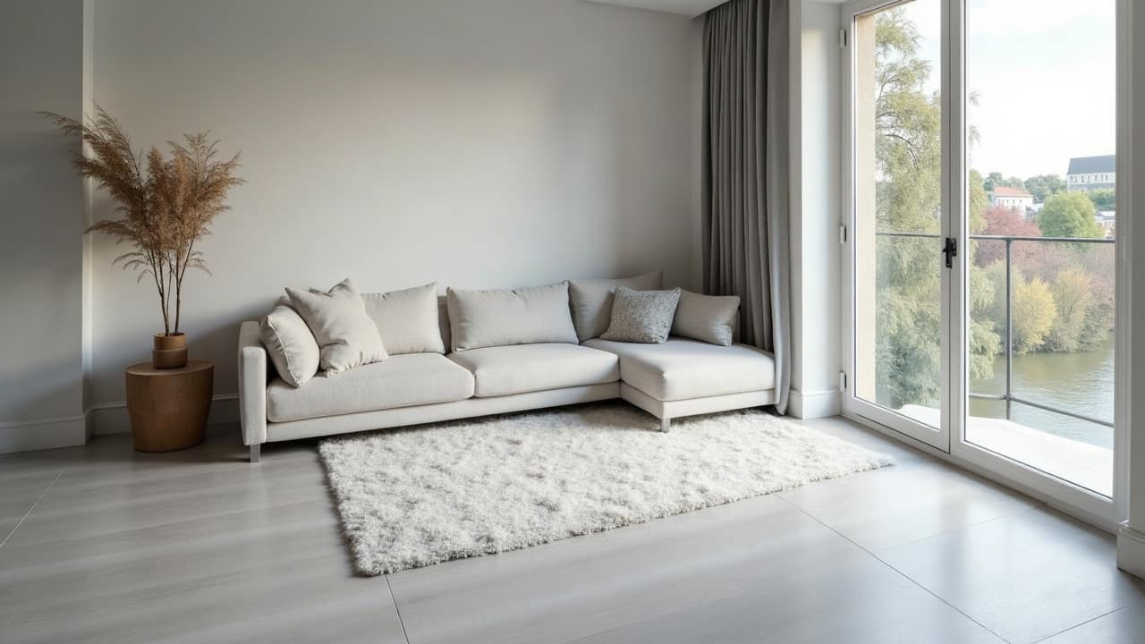 Chiffon microfibre humide passé sur un sol en grès cérame gris clair fini et propre, aucune personne visible